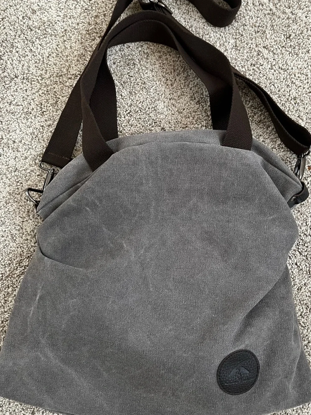 Gray Canvas Messenger Bag with Adjustable Strap